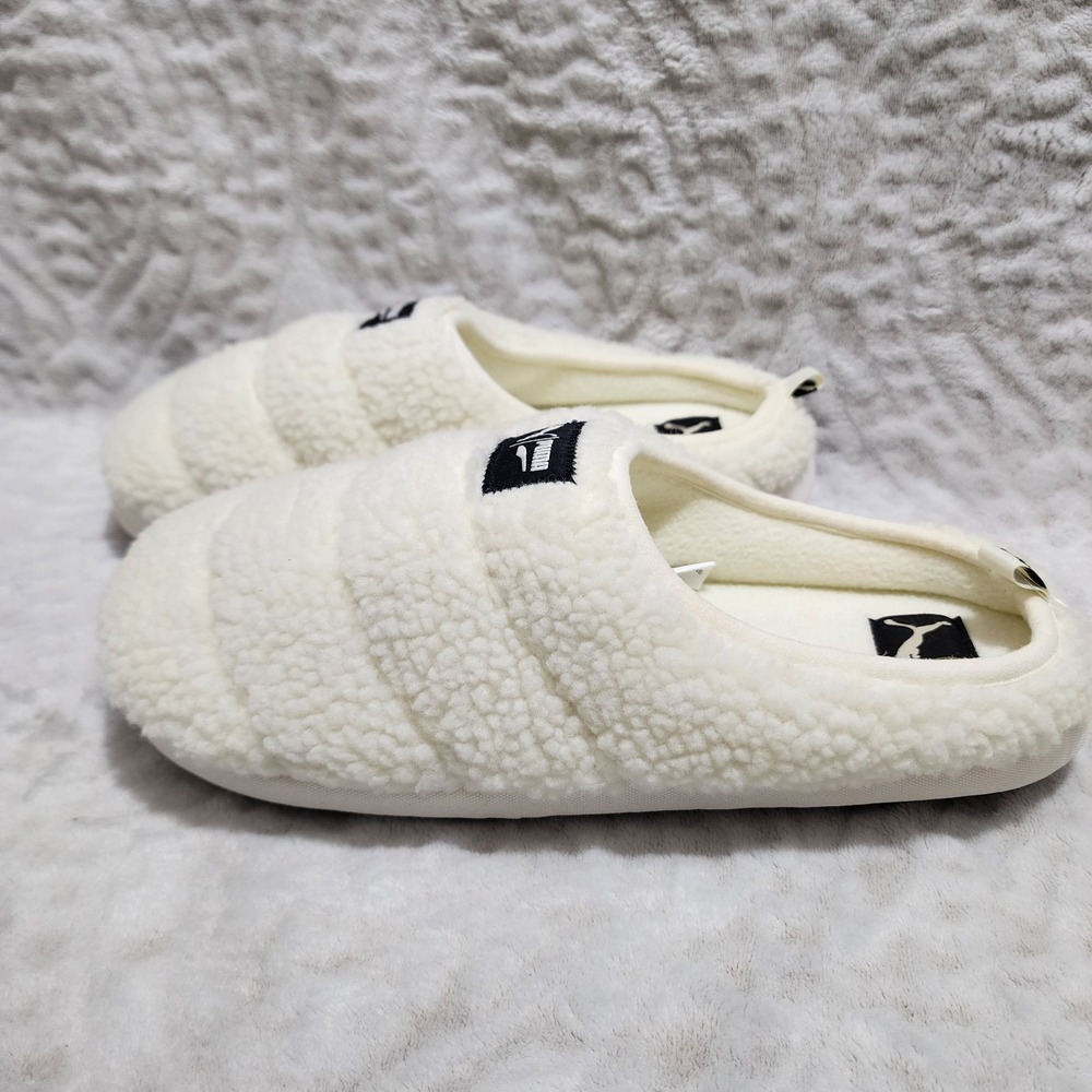 PUMA Sherpa Logo Scuff Mens Size 10 Off White Comfy Cozy Slippers 384943-01